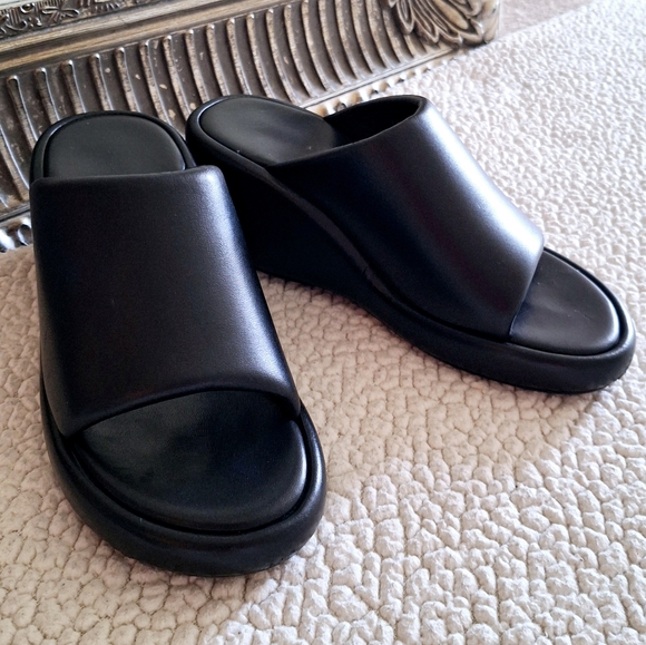 BALENCIAGA Rise Black Lambskin Wedge Slide Platform Sandals EU 40 US 10 Org $850 - Picture 5 of 12